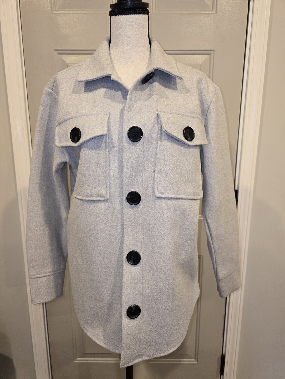 Women's New Look Light Gray Wool-Blend Button Front Jacket